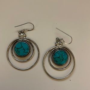 Silver hoops with turquoise